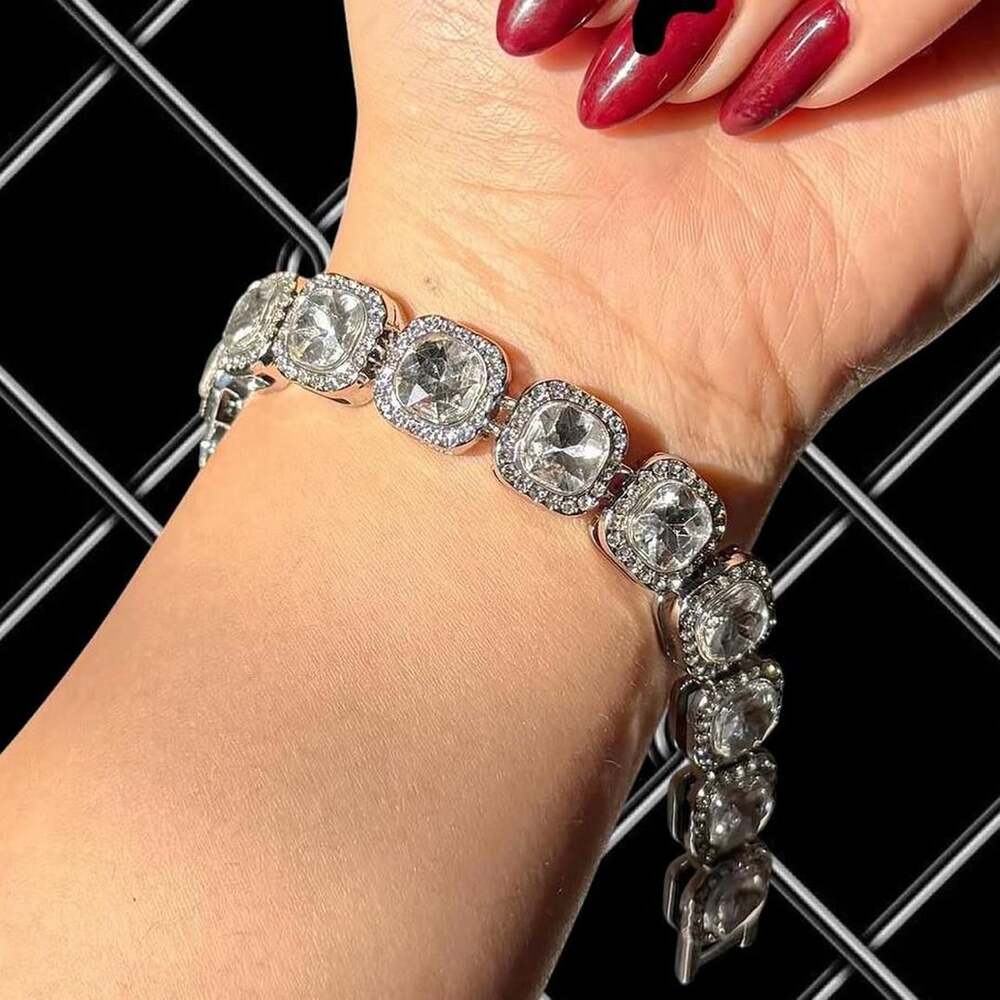 CZ Stainless Silver Square Pave Link Bracelet